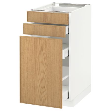Напольный шкаф с выдвижными модулями, 2 фронтальные панели МЕТОД / МАКСИМЕРА, белый, Экестад дуб