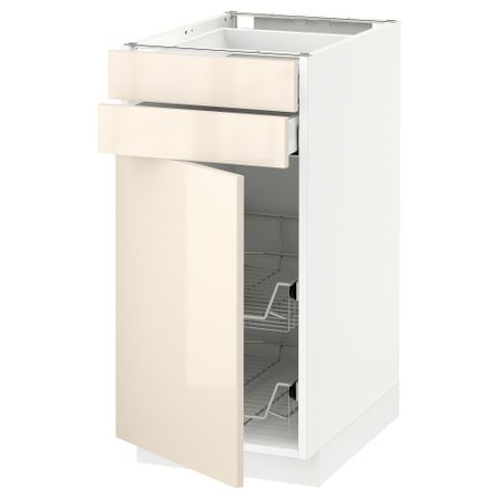 Напольный шкаф, дверца, 2 ящика, проволочных корзин МЕТОД / МАКСИМЕРА, белый, Рингульт кремовый