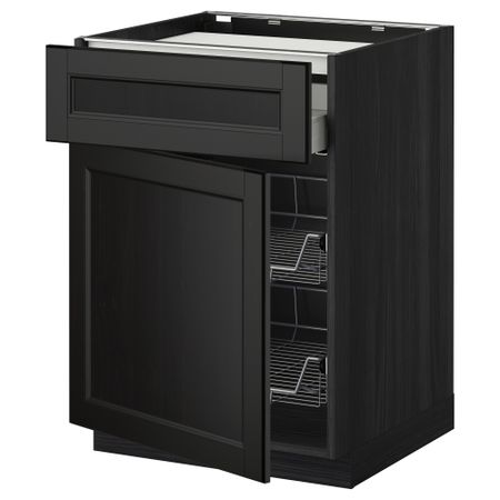 Напольный шкаф для варочной панели, ящик, 2 проволочных корзины МЕТОД / МАКСИМЕРА, черный, Лаксарби черно-коричневый (60x60 см)