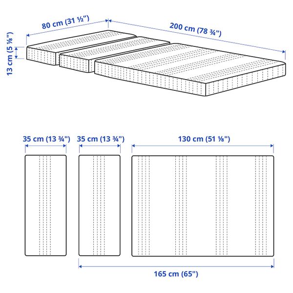 Матрас для детской раздвижной кровати 80x200 см IKEA ÖMSINT ОМСИНТ 504.646.34 - схема-чертеж с размерами