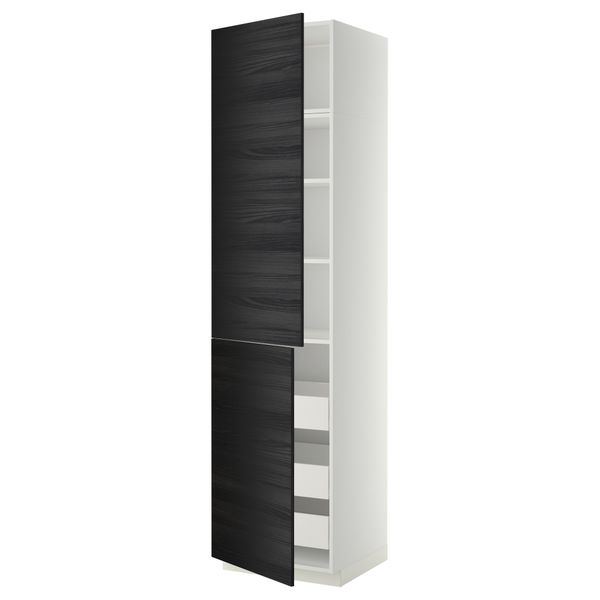 Высокий шкаф + полки, 3 ящика, 2 дверцы МЕТОД / ФОРВАРА, белый, Тингсрид черный - фото 1