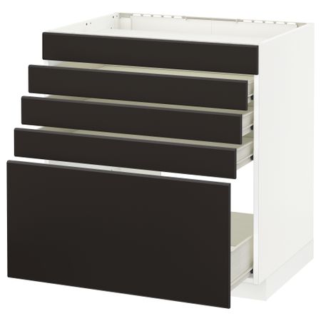Напольный шкаф для варочной панели, 5 фасадов, 4 ящиков МЕТОД / ФОРВАРА, белый, Кунгсбакка антрацит