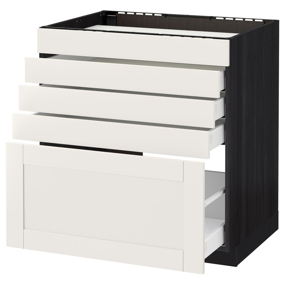 Напольный шкаф для варочной панели, 5 фасадов, 4 ящиков МЕТОД / МАКСИМЕРА, черный, Сэведаль белый - схема-чертеж с размерами