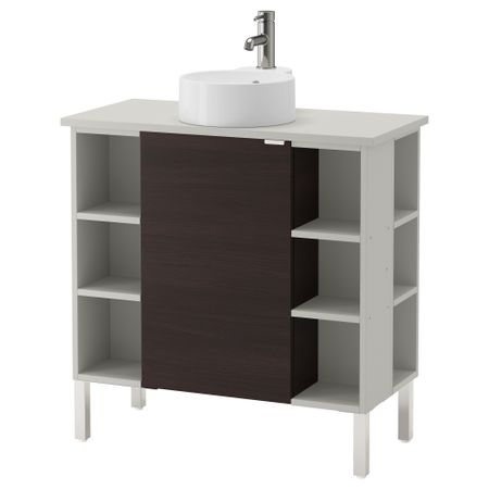Шкаф под раковину с 1 дверцы/4 открытыми полк ЛИЛЛОНГЕН/ВИСКАН / ГУТВИКЕН, черно-коричневый, серый