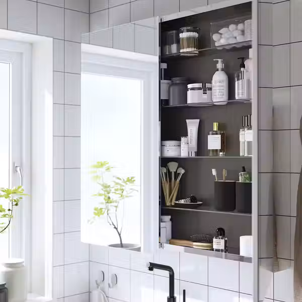 LETTAN Зеркальный шкаф с дверцами - зеркальный эффект/зеркальное стекло 100x15x95 см - схема-чертеж с размерами