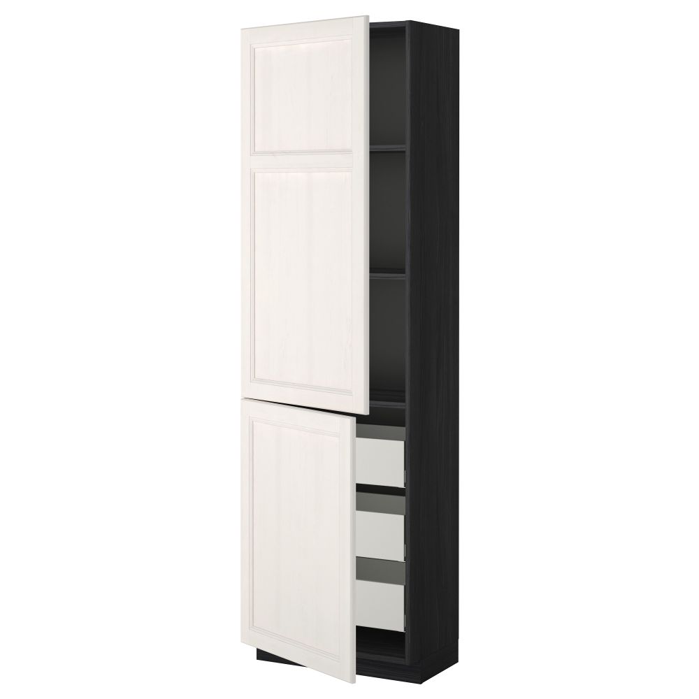Высокий шкаф + полки, 3 ящика, 2 дверцы МЕТОД / МАКСИМЕРА, черный, Лаксарби белый - фото 1