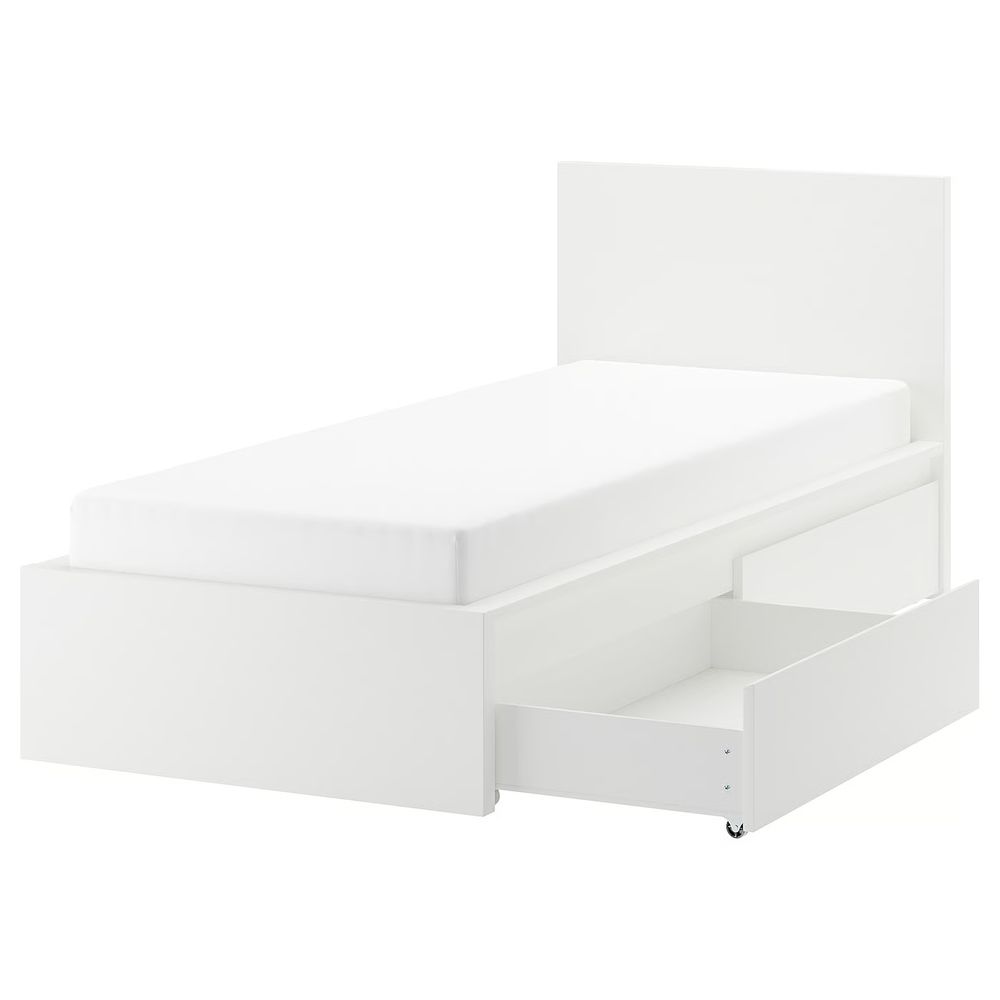 MALM Каркас кровати+2 кроватных ящика - белый/Leirsund 90x200 см - фото 1