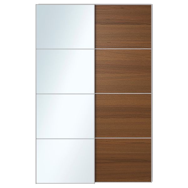 Пара раздвижных дверей АУЛИ / ИЛЬСЕНГ, зеркальное стекло, коричневая морилка ясеневый шпон - схема-чертеж с размерами