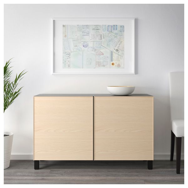 Комбинация для хранения с дверцами БЕСТО, черно-коричневый, Инвикен ясеневый шпон (120x40x74 см) - схема-чертеж с размерами