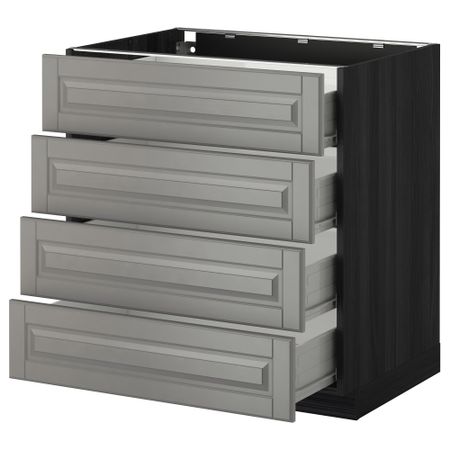 Напольный шкаф 4 фронтальных панели, 4 ящика МЕТОД / ФОРВАРА, черный, Будбин серый