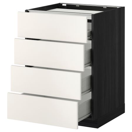 Напольный шкаф, 4 фронтальных панели, 4 ящика МЕТОД / ФОРВАРА, черный, Веддинге белый