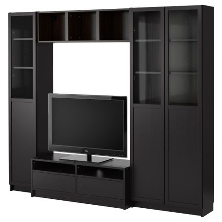 Стеллаж комбинация с тумбой под ТВ БИЛЛИ, черно-коричневый (240x202 см)