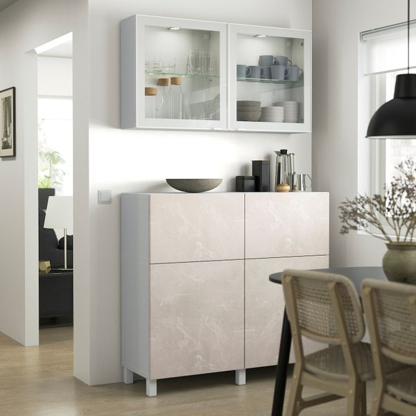 Комбинация для хранения с дверцами/ящ, белый БЕРГСВИКЕН/СТУБ/бежевый под мрамор 120x42x213 см IKEA BESTÅ БЕСТО 794.403.03 - фото 3