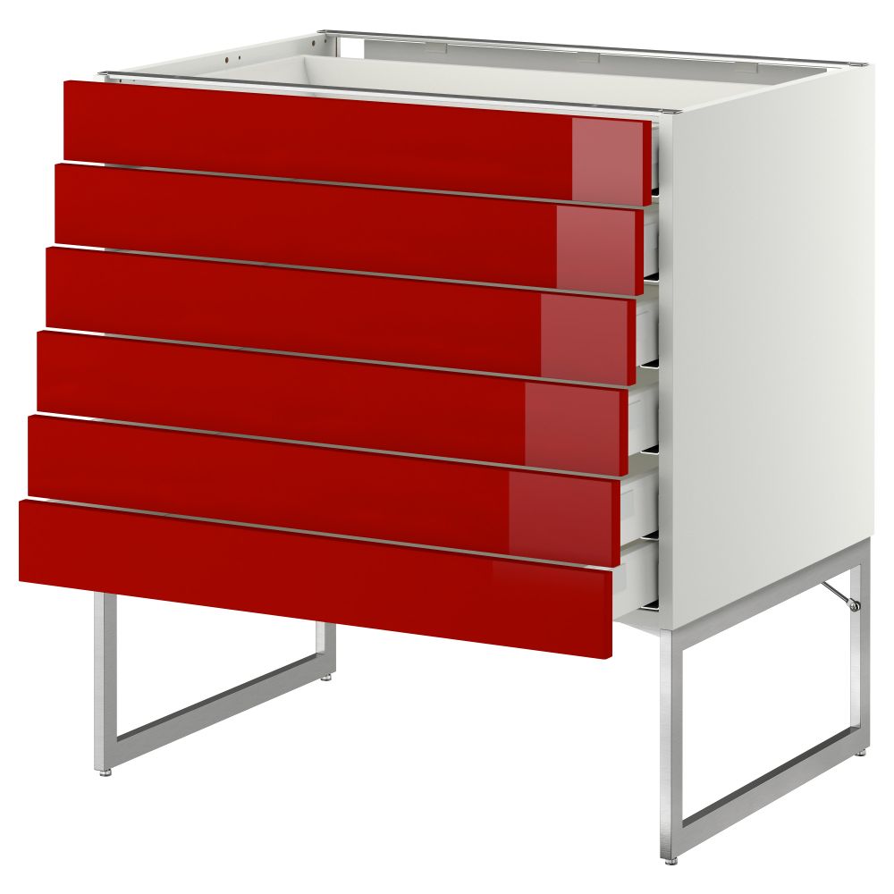 Напольный шкаф 6 фронтальных панелей, 6 нижних ящиков МЕТОД / МАКСИМЕРА, белый, Рингульт красный - схема-чертеж с размерами