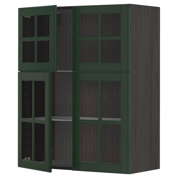 Навесной шкаф с полками, 4 стекло дв, черный/Будбин темно-зеленый 80x100 см IKEA МЕТОД 993.132.43 - схема-чертеж с размерами
