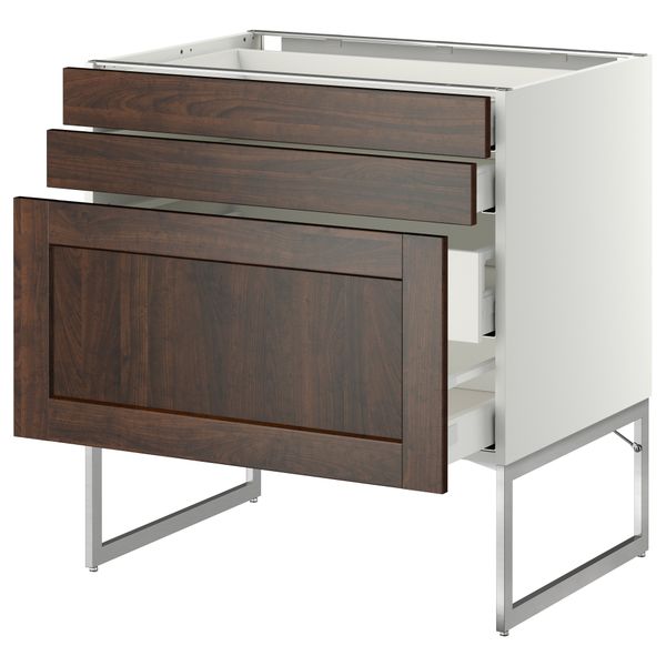 Напольный шкаф 3 фронтальных панели, 2 нижних, 2 средних ящика МЕТОД / МАКСИМЕРА, белый, Эдсерум коричневый - схема-чертеж с размерами