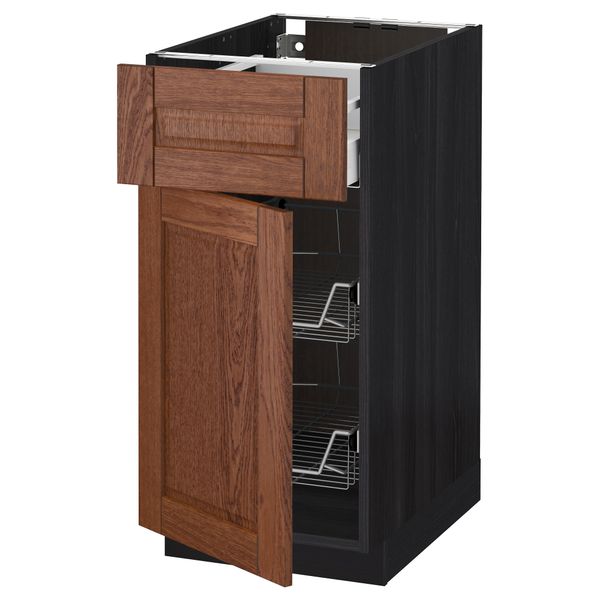 Напольный шкаф с проволочной корзиной, ящиком, дверью МЕТОД / МАКСИМЕРА, черный, Филипстад коричневый - схема-чертеж с размерами