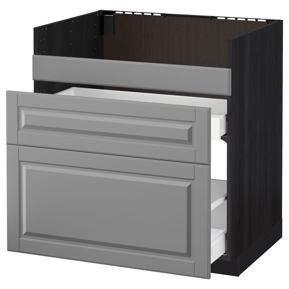 Напольный шкаф под мойку ДУМШЁ, 3 фасада, 2 ящика МЕТОД / МАКСИМЕРА, черный, Будбин серый - схема-чертеж с размерами