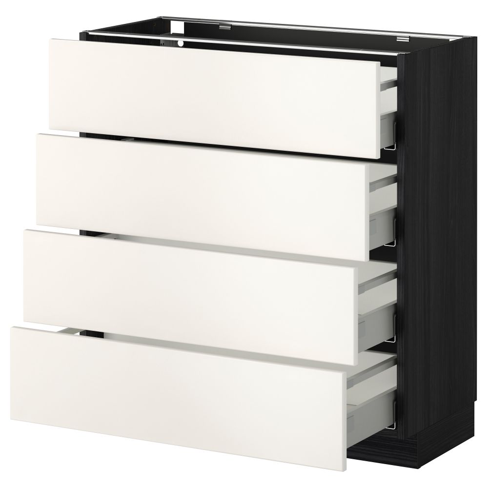 Напольный шкаф 4 фронтальных панели, 4 ящика МЕТОД / МАКСИМЕРА, черный, Веддинге белый - схема-чертеж с размерами