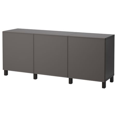 Комбинация для хранения с дверцами БЕСТО, черно-коричневый, Грундсвикен темно-серый