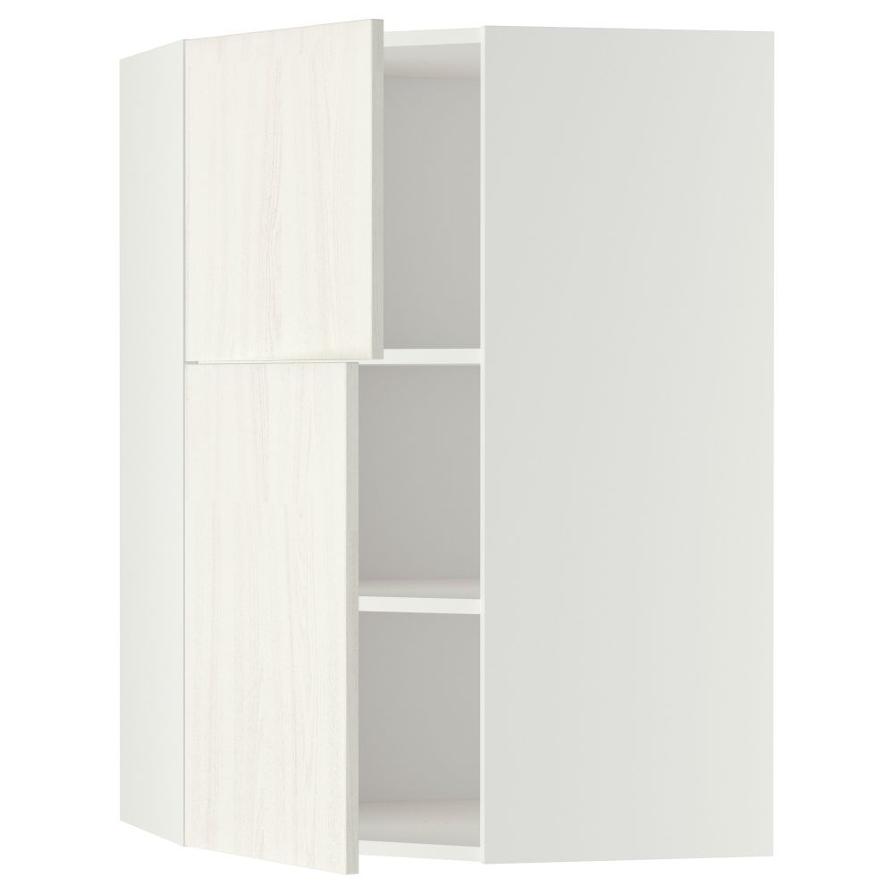 Угловой навесной шкаф + полки, 2 дверцы МЕТОД, белый, Росдаль белый (68x100 см) - схема-чертеж с размерами