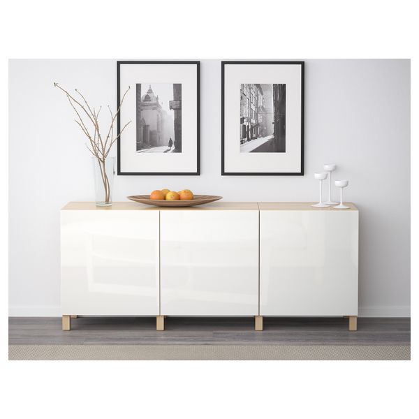 Комбинация для хранения с дверцами БЕСТО, под беленый дуб, Сельсвикен глянцевый/белый (180x40x74 см) - фото 2