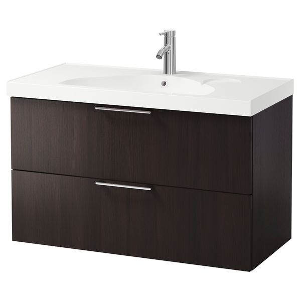 Шкаф для раковины с 2 ящиками ГОДМОРГОН / ЭДЕБОВИКЕН, черно-коричневый (100x49x64 см) - фото 2