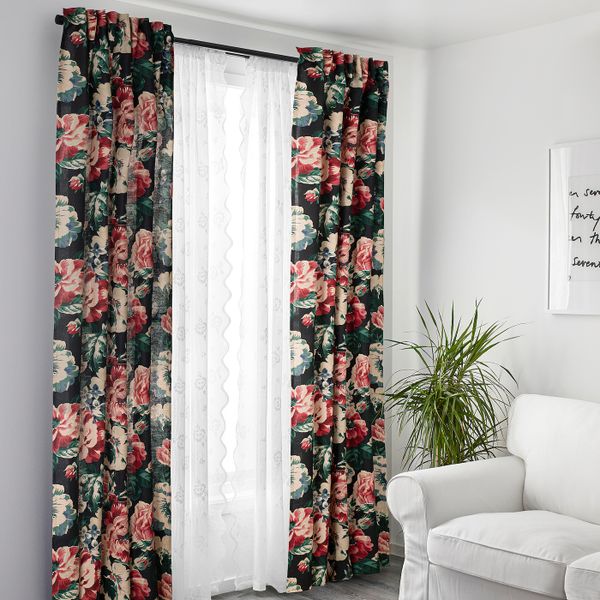 Гардины, 2 шт., черный/разноцветный 145x300 см IKEA LEIKNY ЛЕЙКНИ 304.288.16 - схема-чертеж с размерами