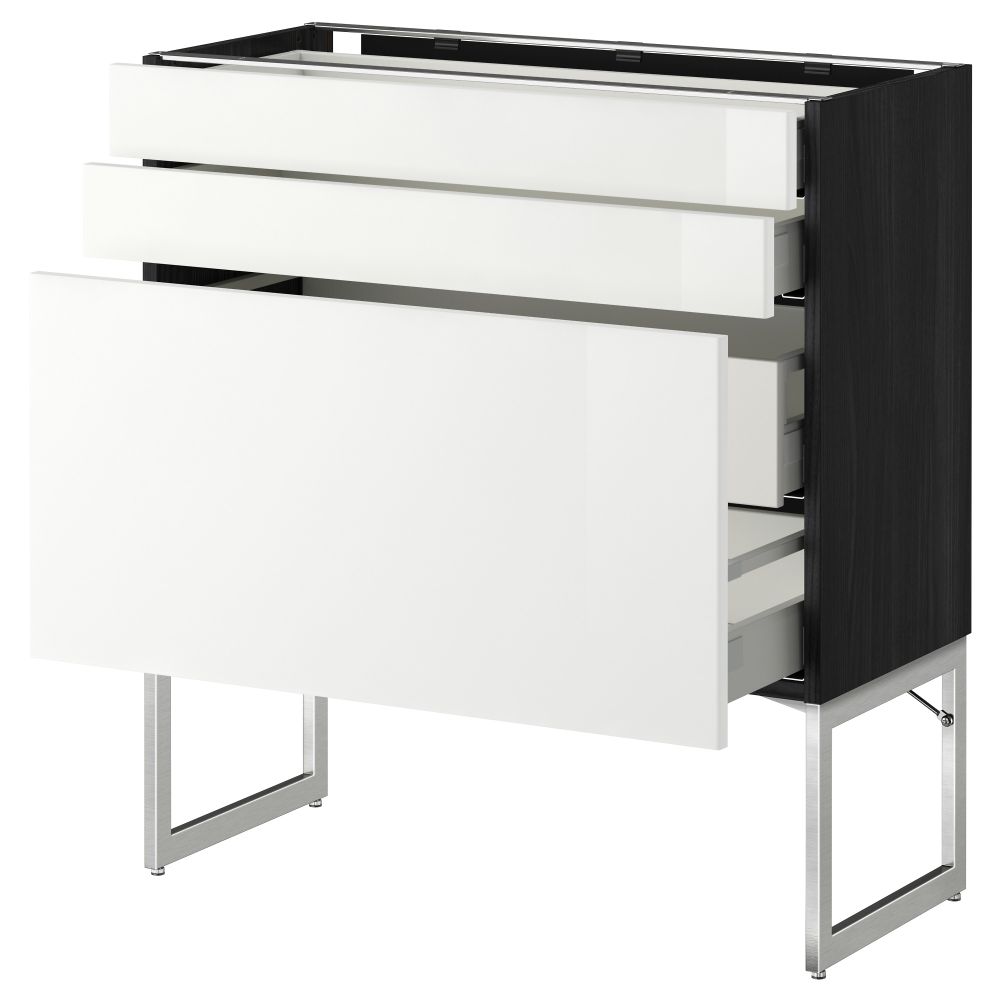 Напольный шкаф 3 фронтальных панели, 2 нижних, 2 средних ящика МЕТОД / МАКСИМЕРА, черный, Рингульт белый - схема-чертеж с размерами