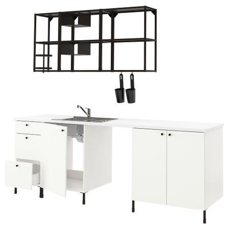 Кухня, антрацит, белый, 243x63.5x222 см IKEA BEGIVENHET БЕГИВЕНХЕТ 393.378.12