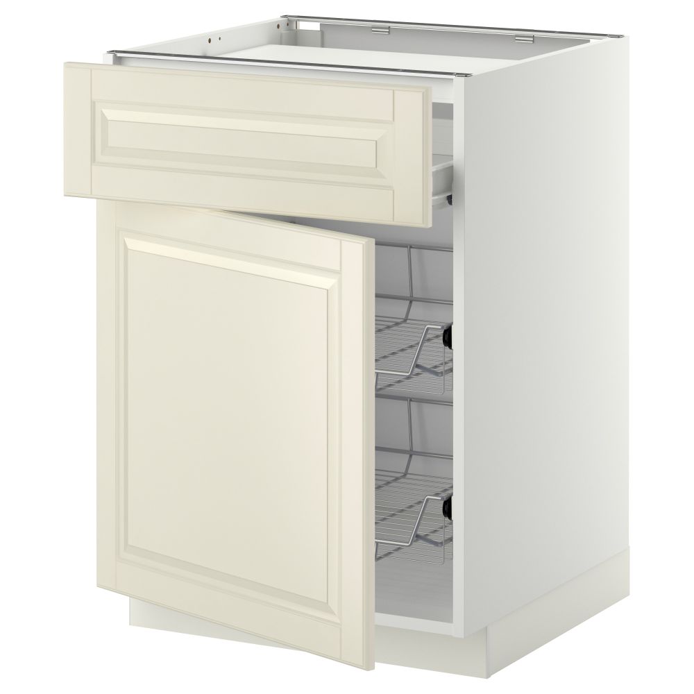 Напольный шкаф для варочной панели, ящик, 2 проволочных корзины МЕТОД / ФОРВАРА, белый, Будбин белый с оттенком (60x60 см) - фото 1