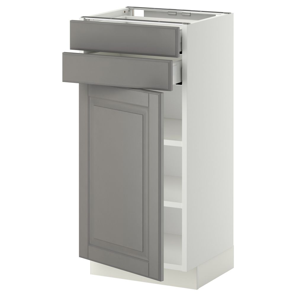 Напольный шкаф с дверцей, 2 ящиками МЕТОД / МАКСИМЕРА, белый, Будбин серый - схема-чертеж с размерами