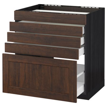 Напольный шкаф для варочной панели, 5 фасадов, 4 ящиков МЕТОД / МАКСИМЕРА, черный, Эдсерум коричневый