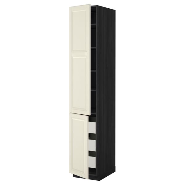 Высокий шкаф + полки, 3 ящика, 2 дверцы МЕТОД / МАКСИМЕРА, черный, Будбин белый с оттенком - фото 1