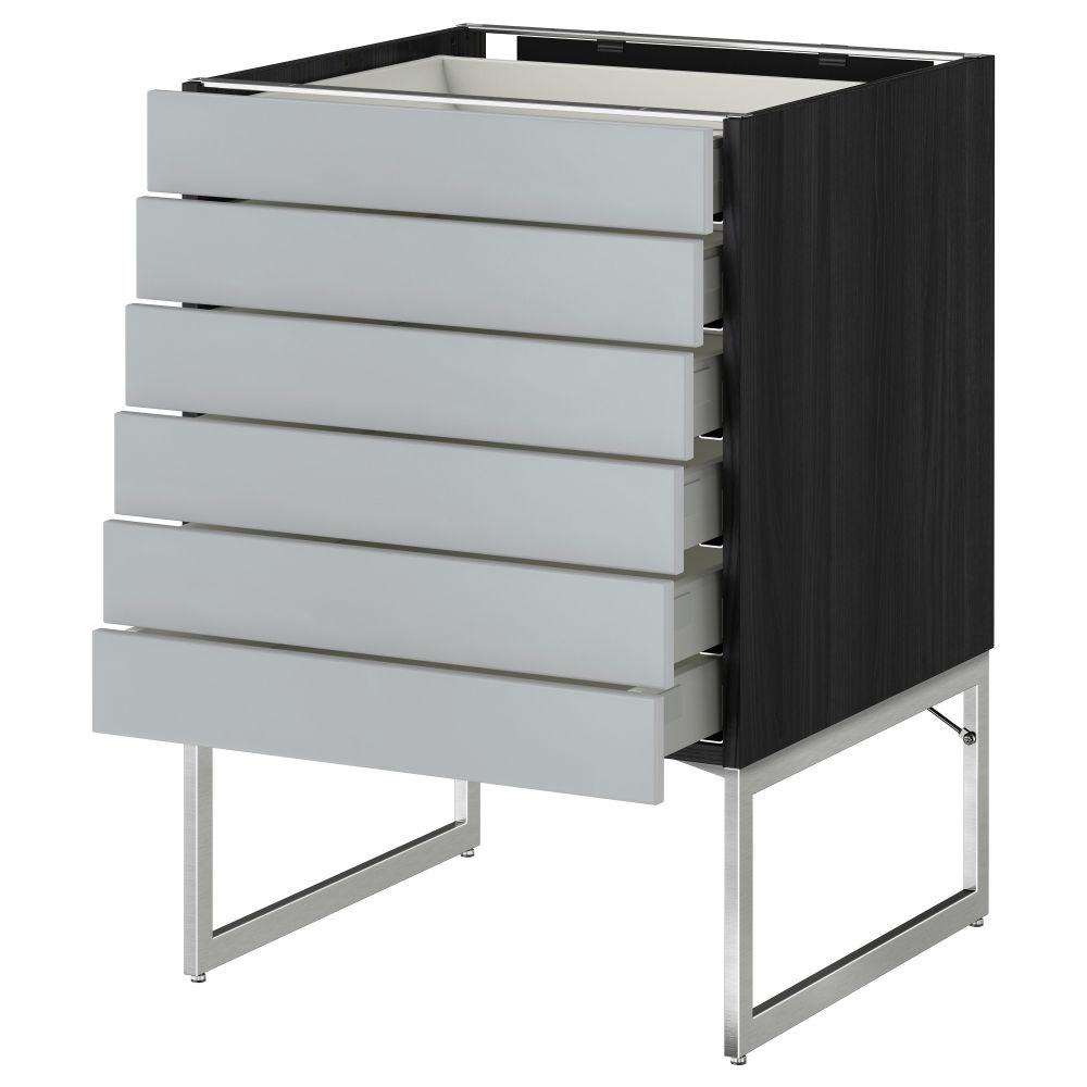 Напольный шкаф 6 фронтальных панелей, 6 нижних ящиков МЕТОД / МАКСИМЕРА, черный, Веддинге серый - схема-чертеж с размерами