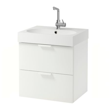 Шкаф для раковины с 2 ящиками ГОДМОРГОН / БРОВИКЕН, белый (61x49x68 см)