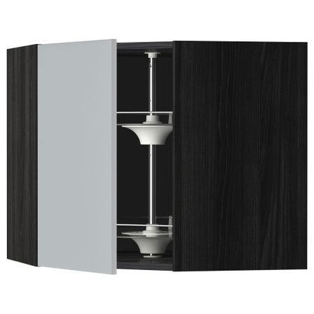 Угловой навесной шкаф с вращающейся секцией МЕТОД, черный, Веддинге серый