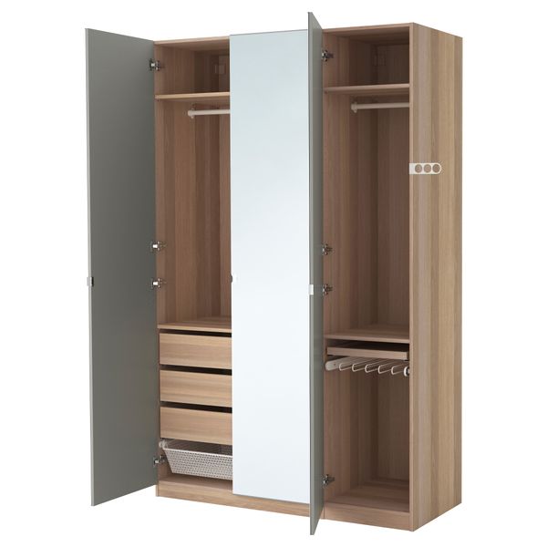 Гардероб ПАКС, под беленый дуб, Викедаль зеркальное стекло (150x60x236 см) - фото 1