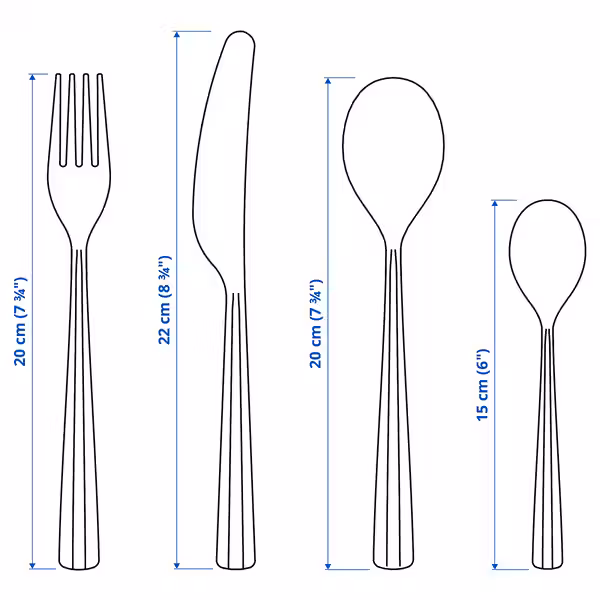 SJUGÄLSHAJ СЬЮГЭЛСХЭЙ Столовый набор,24 предмета - нержавеющ сталь - схема-чертеж с размерами