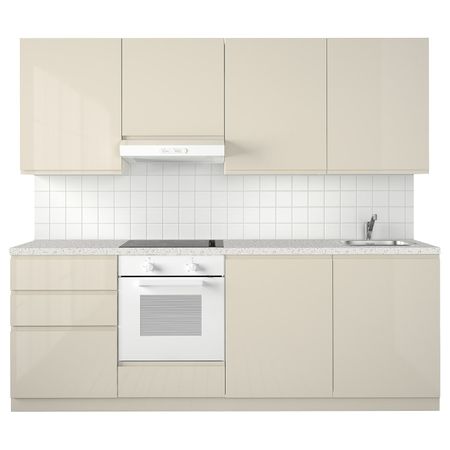 Кухня, белый/Воксторп глянцевый светло-бежевый 240x60x228 см IKEA METOD МЕТОД 593.933.74