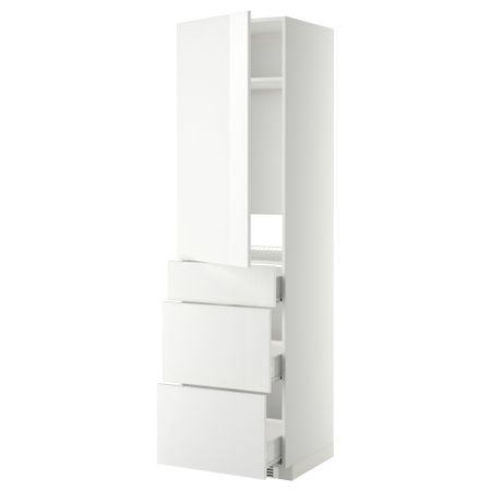 Высокий шкаф для холодильника, с дверцами, 3 ящика МЕТОД / ФОРВАРА, белый, Рингульт белый (60x60x220 см)