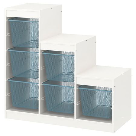TROFAST Комбинация д/хранения+контейнеры - белый/серо-синий 99x44x94 см