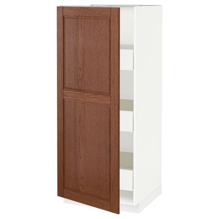Высокий шкаф с ящиками МЕТОД / ФОРВАРА, белый, Филипстад коричневый (60x60x140 см)
