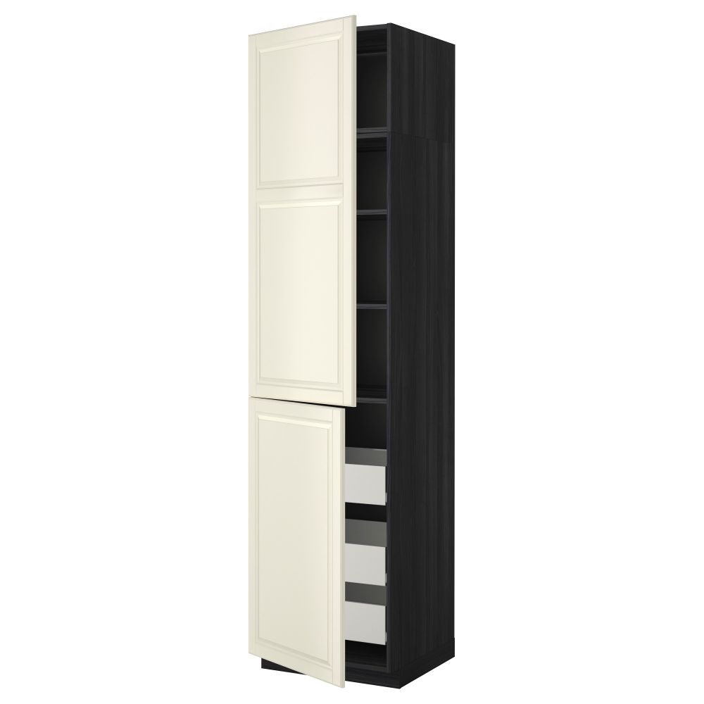 Высокий шкаф + полки, 3 ящика, 2 дверцы МЕТОД / ФОРВАРА, черный, Будбин белый с оттенком - фото 1