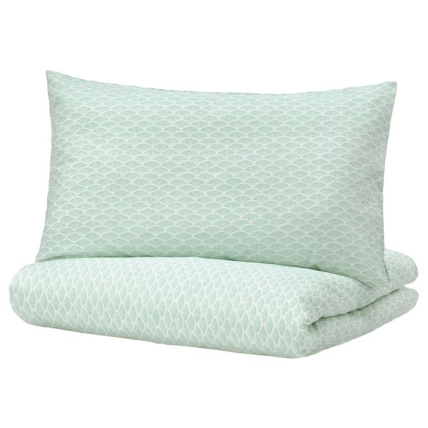 Пододеяльник и 1 наволочка, белый/светлая бирюза 150x200/50x70 см IKEA KASKADGRAN КАСКАДГРАН 704.823.16 - фото 1