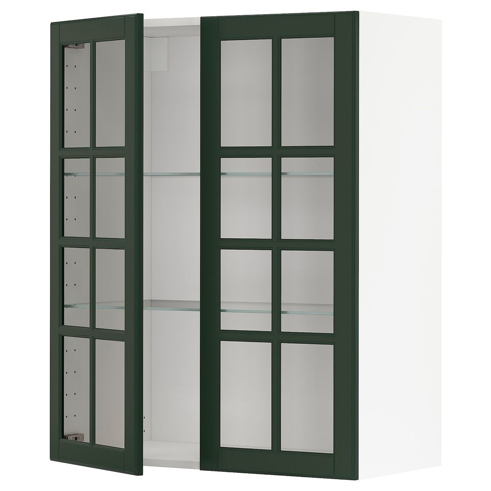 Навесной шкаф с полками, 2 стекло дв, белый/Будбин темно-зеленый 80x100 см IKEA METOD МЕТОД 293.122.80 - фото 1