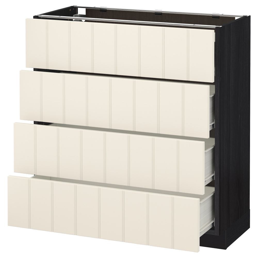 Напольный шкаф 4 фронтальных панели, 4 ящика МЕТОД / ФОРВАРА, черный, Хитарп белый с оттенком - схема-чертеж с размерами