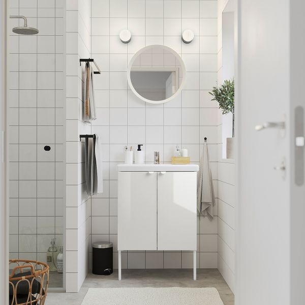 Шкаф под раковину с 2 дверцами, глянцевый, белый 60x40x60 см IKEA FISKÅN ФИСКОН 304.993.66 - схема-чертеж с размерами