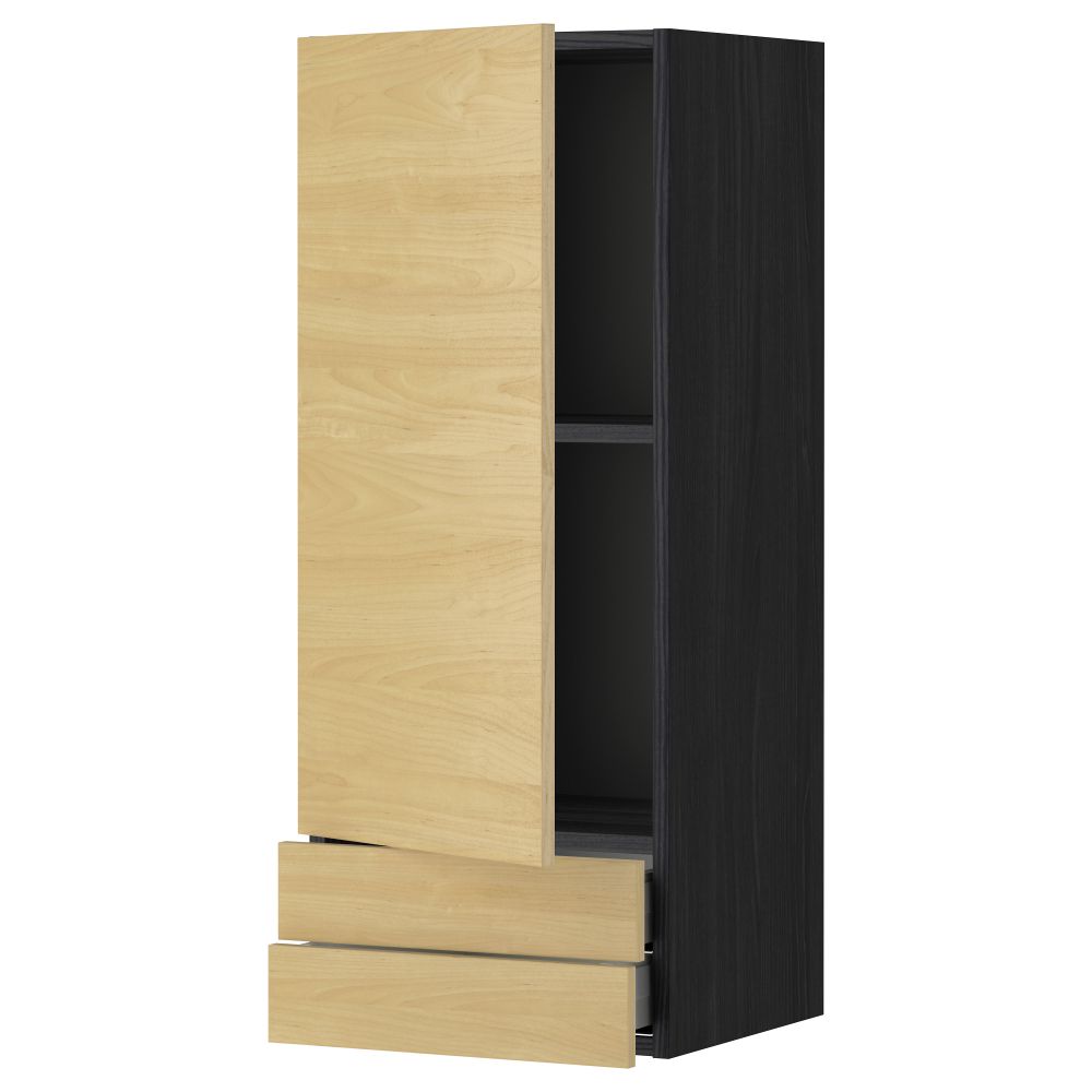 Навесной шкаф с дверцей, 2 ящика МЕТОД / МАКСИМЕРА, черный, Тингсрид береза - фото 1