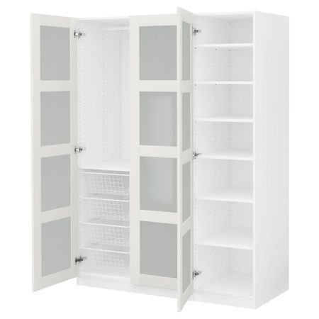 Гардероб ПАКС, белый, Бергсбу матовое стекло